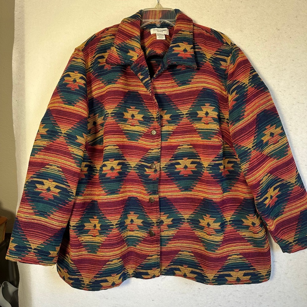 Alfred Dunner Woman Southwestern Tapestry Jacket Red Teal Geometric Plus 24W